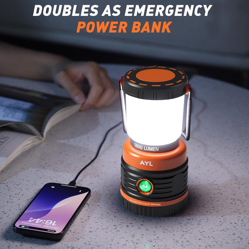 AYL LED Camping Lantern Rechargeable, 1800LM, 4 Light Modes, 4400mAh Power Bank, IP44 Waterproof, Perfect Lantern Flashlight for Hurricane, Emergency, Power Outages, Home and More, USB Cable Included - Image 5